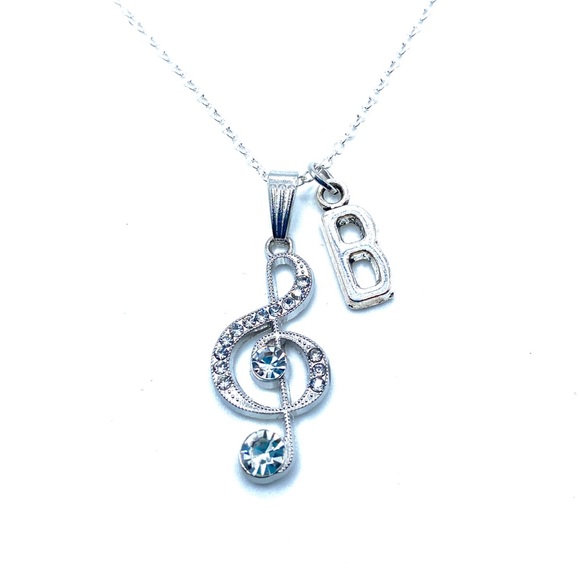 Treble Clef Music Note Necklace Rhinestone - Picture 4 of 7